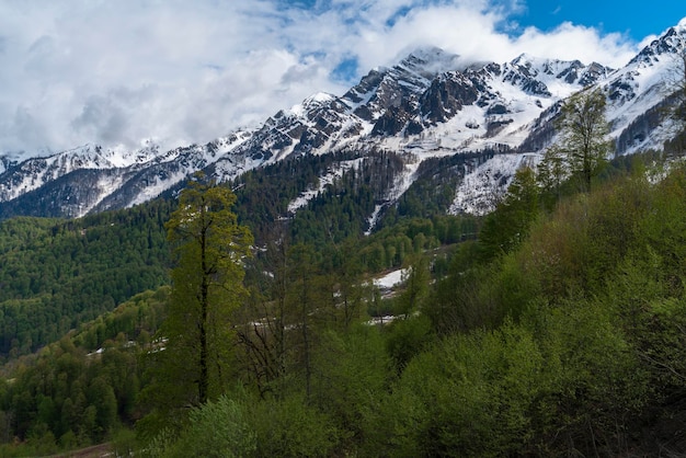 Picos nevados de las montañas del Cáucaso Krasnaya Polyana Sochi Territorio de Krasnodar Rusia