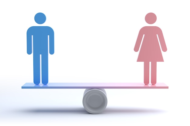 Pictograma de hombre y mujer. Concepto de equidad de género. Representación 3D