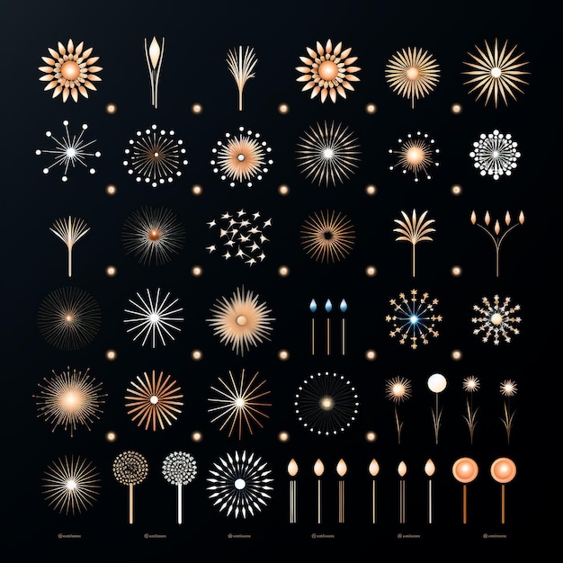 Pictogramas de fogos de artifício com fundo preto