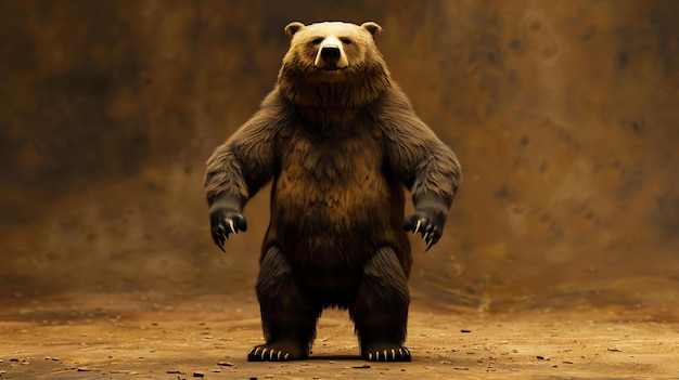 De pie alto y orgulloso, el poderoso oso pardo es un símbolo de fuerza y ferocidad.