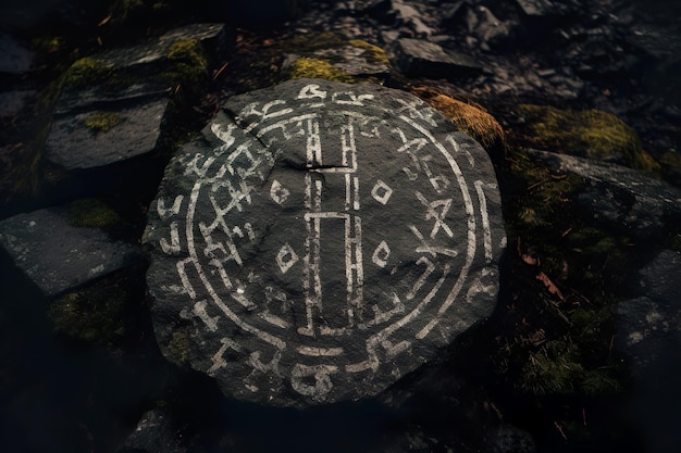 Foto piedra artefacto genérica con runas antiguas