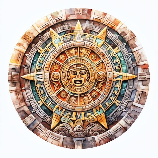 Foto piedra del calendario azteca piedra del sol que representa la ilustración de los ciclos cósmicos