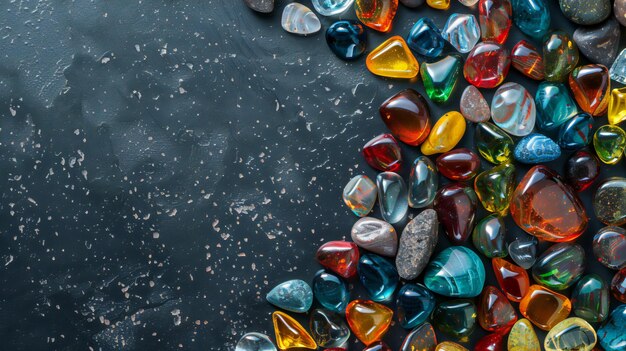 una piedra de color arco iris con unas pocas piedras pequeñas en el medio