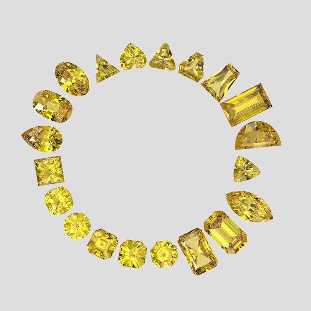 Piedra de color diamante amarillo en todas las formas de gemas 3D Render