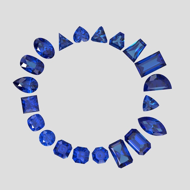 Piedra de color zafiro en todas las formas de gemas 3D Render