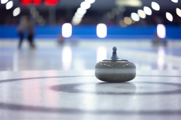 Piedra de curling en el campo de juego