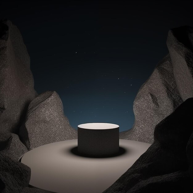 piedra geométrica negra y forma de roca en el fondo del cielo nocturno maqueta minimalista para exhibición en el podio