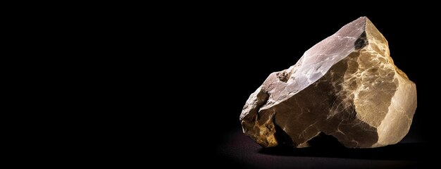 Piedra mineral fósil ortoclasa Fósil cristalino geológico Primer plano de fondo oscuro