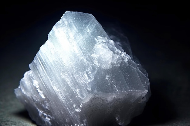 La piedra mineral fósil de Zabuyelite El fósil cristalino geológico El fondo oscuro de primer plano