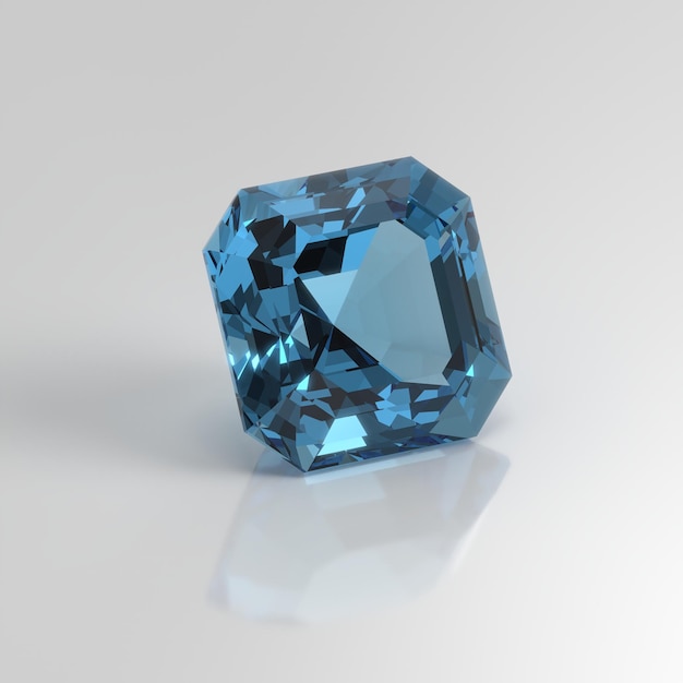 Piedra preciosa aguamarina asscher render 3d