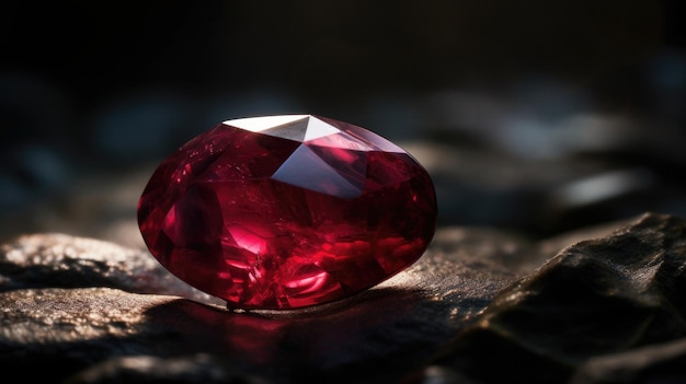 Una piedra preciosa roja se asienta sobre una piedra.