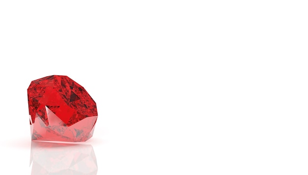 Piedra preciosa roja sobre fondo blanco, render 3d