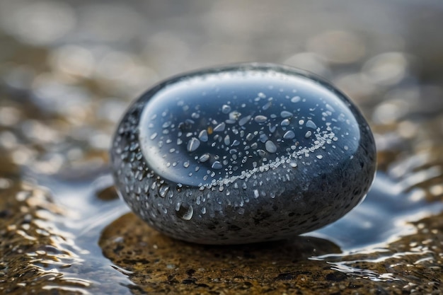 Piedra pulida sobre agua con burbujas de aire