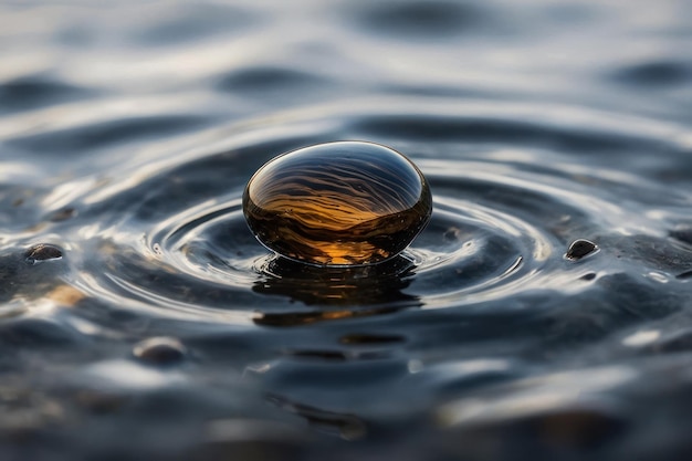 Piedra pulida sobre agua con burbujas de aire