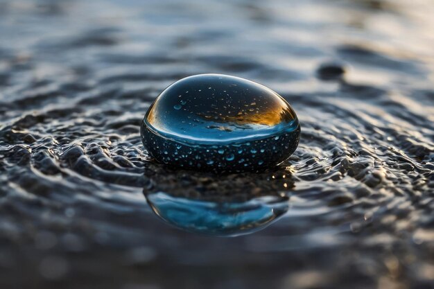 Piedra pulida sobre agua con burbujas de aire