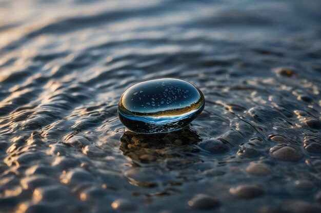 Piedra pulida sobre agua con burbujas de aire