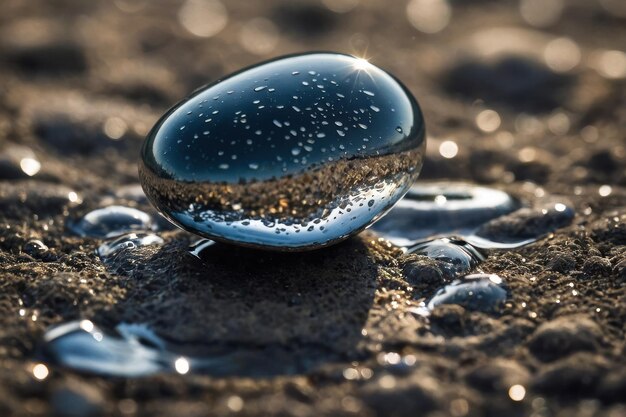 Foto piedra pulida sobre agua con burbujas de aire