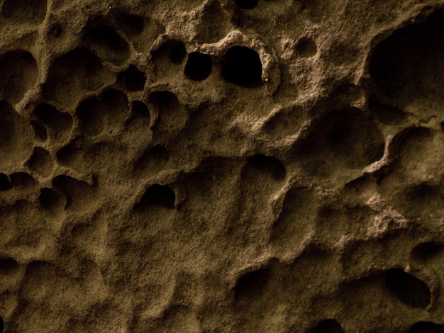 Piedra de roca de montaña antigua cubierta de agujeros
