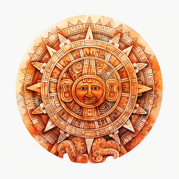Foto piedra solar que simboliza al dios sol y la ilustración de los ciclos celestes
