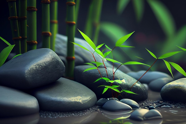 Piedras de agua y bambú IA generativa