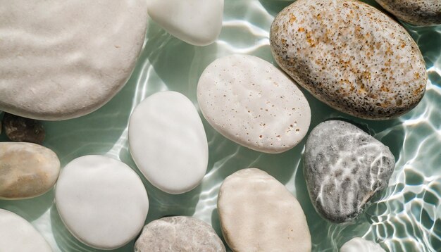 Foto las piedras blancas proyectan sombras encantadoras en el agua del mar que evoca serenidad y belleza natural.