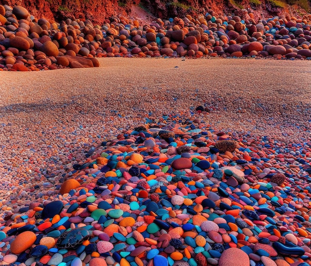 Foto piedras de colores en la playa