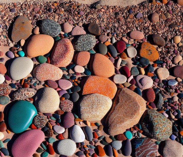 Foto piedras de colores en la playa