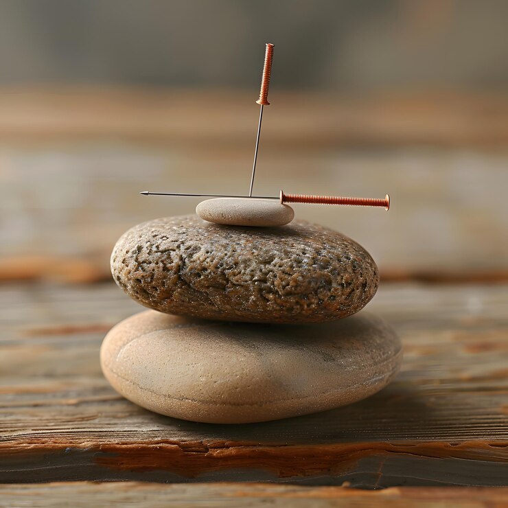 Piedras equilibradas con agujas Un arreglo artístico único