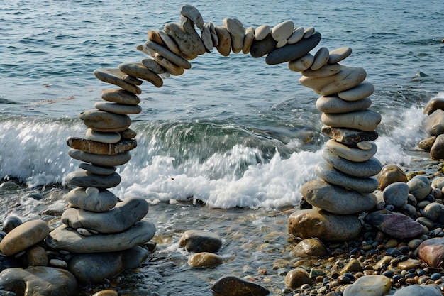 Piedras en forma de círculo en la orilla del mar