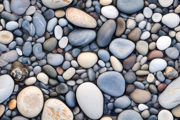 Piedras de guijarros de colores en la playa primer plano de la foto IA generativa