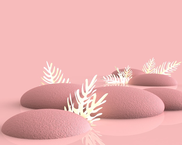 Foto piedras con hojas en rosa