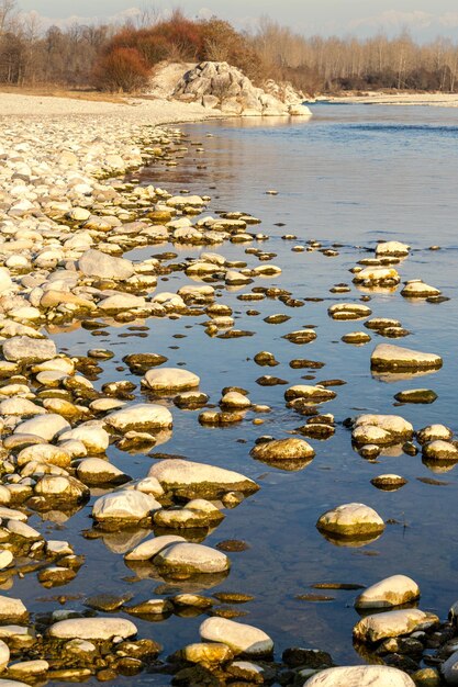 Piedras en la orilla del río Piave, Santa Giustina, Belluno