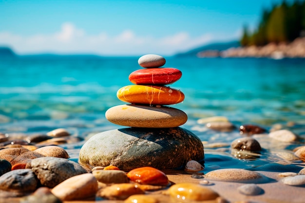 Foto piedras en la playa al atardecer hermosa naturaleza backgroundgenerative ai