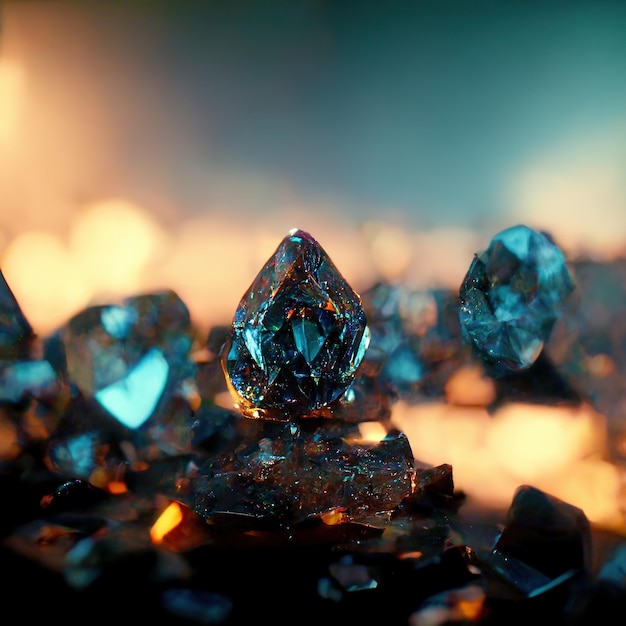Piedras preciosas brillantes diamantes cristales fondo abstracto Hermoso fondo de pantalla de lujo Arte digital