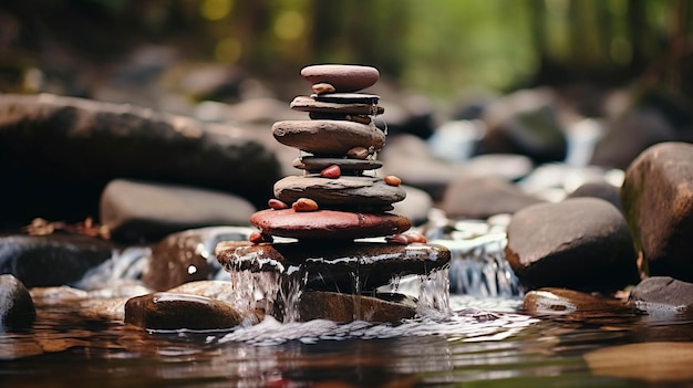 Piedras puestas por una en el agua del río.