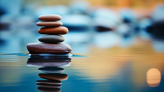 Piedras puestas por una en el agua del río.