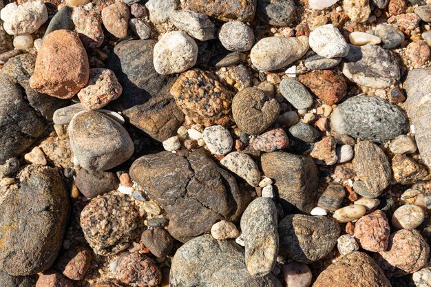 Piedras redondas secas en el fondo abstracto de la playa