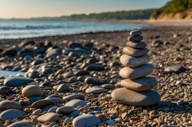 piedras de río apiladas en la esquina de la playa