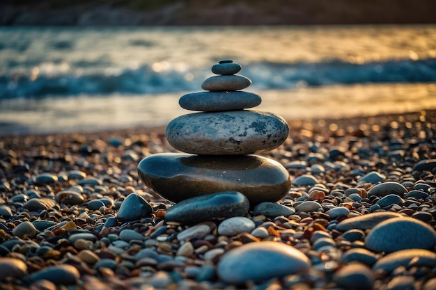 piedras de río apiladas en la esquina de la playa