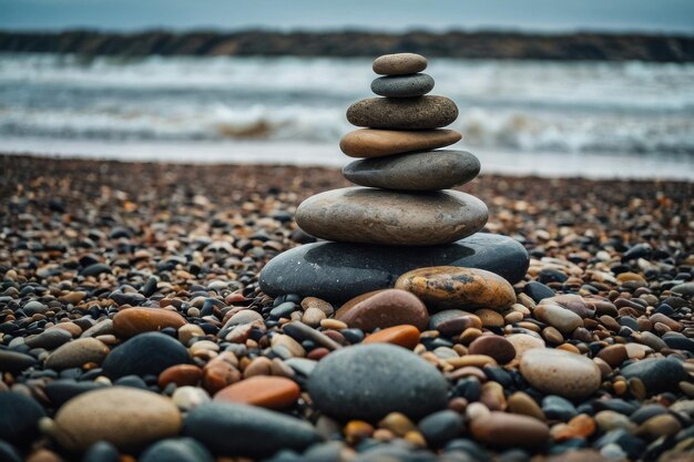 piedras de río apiladas en la esquina de la playa