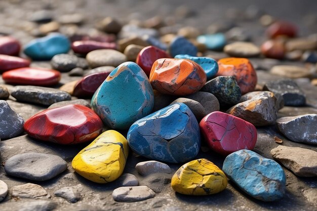 Piedras con una superficie lisa pintadas con pintura de colores