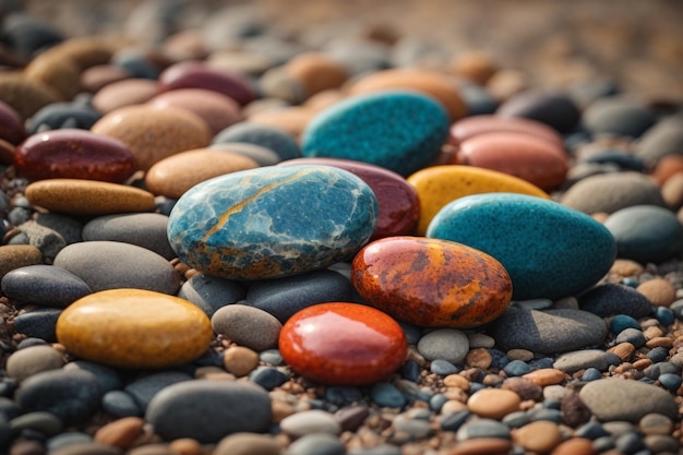 Piedras con una superficie lisa pintadas con pintura de colores