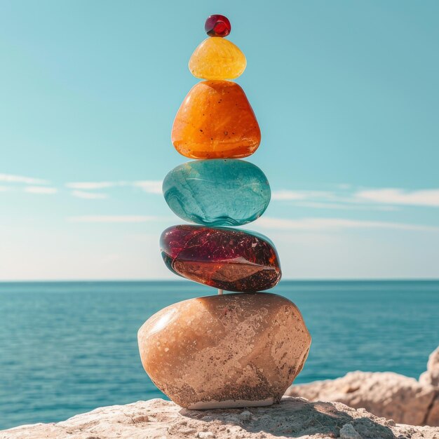 Foto las piedras de vidrio brillantes naturales en la orilla de la playa con piedras de cristal