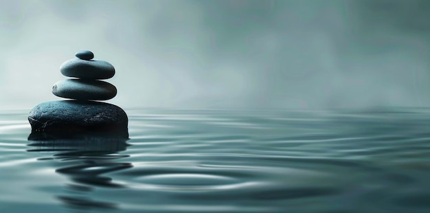 piedras zen con equilibrado apilado uno encima del otro en el agua