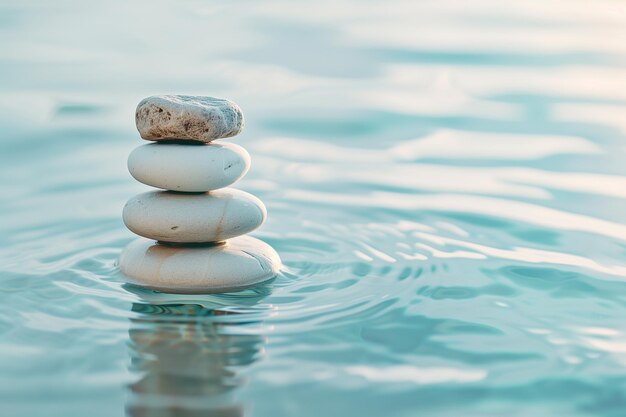 Las piedras zen en equilibrio en aguas tranquilas