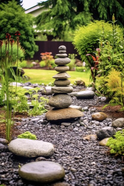 Foto piedras zen en un jardín tranquilo creado con ia generativa