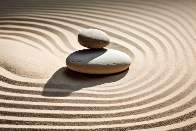 Piedras zen con líneas en la arena Terapia de spa Esencia de pureza Armonía y equilibrio