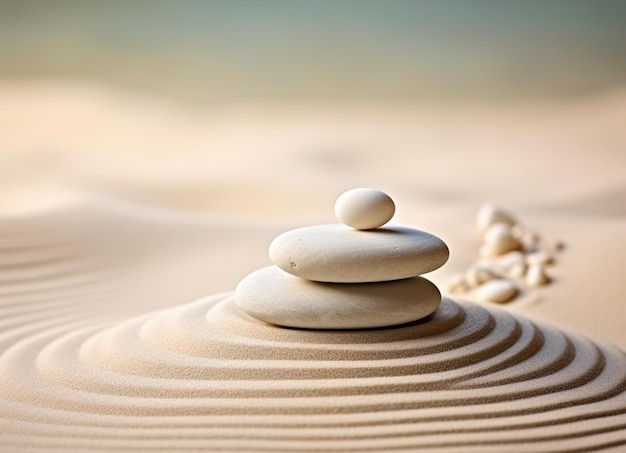 Piedras zen lisas apiladas Guijarros de mar Equilibrio de guijarros aislados en la línea de agua en la arena