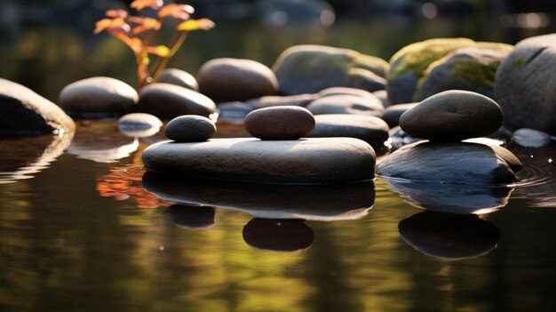 Foto las piedras zen tranquilas en el estanque