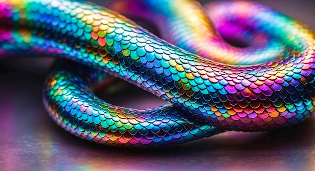 Una piel de serpiente colorida con una cola arco iris